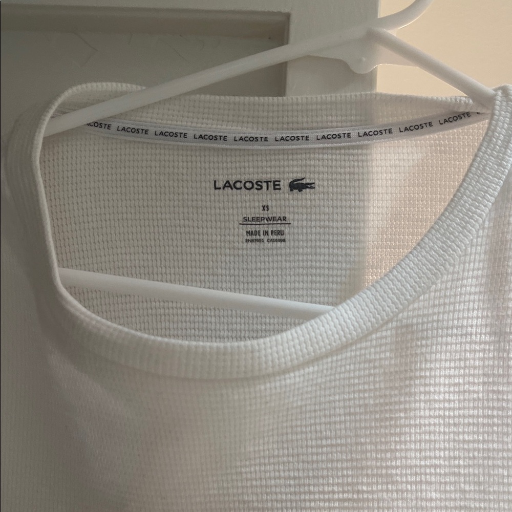 Lacoste White Waffle Knit Sleepwear Top